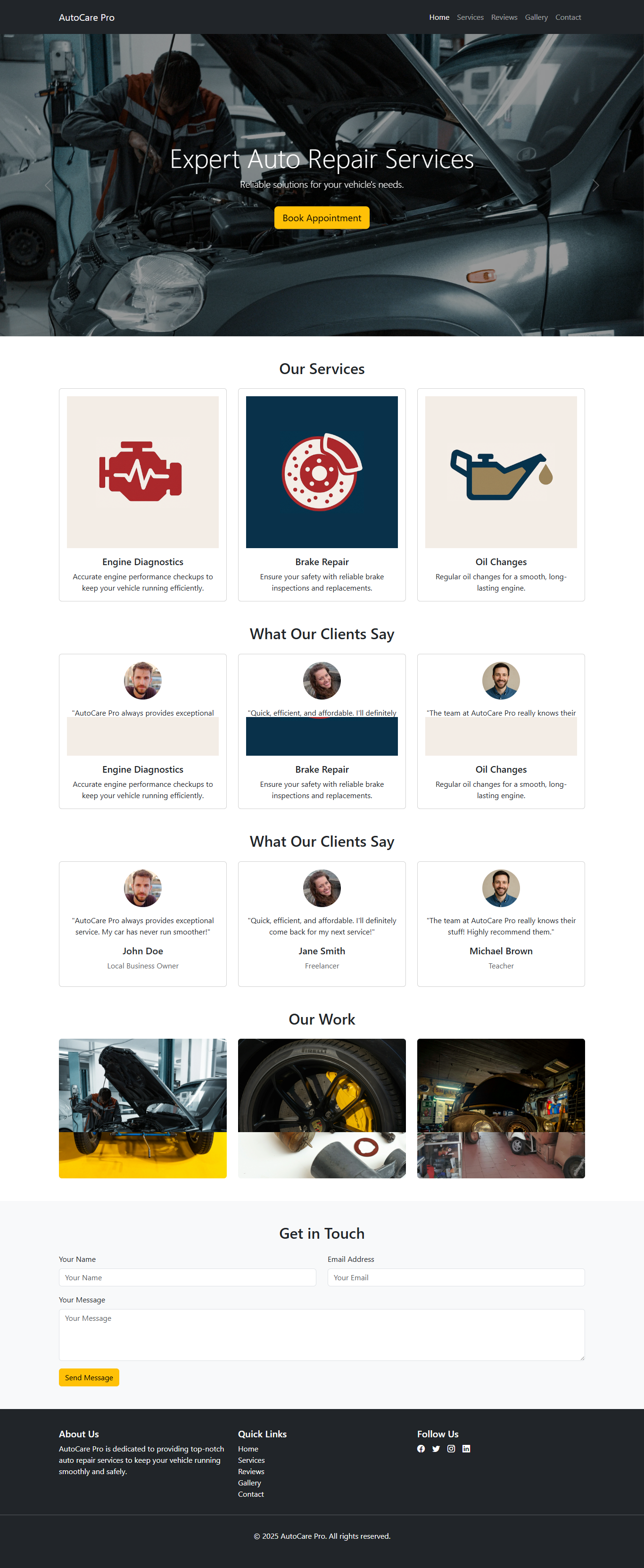 Auto Repair Website Bootstrap Template HTML