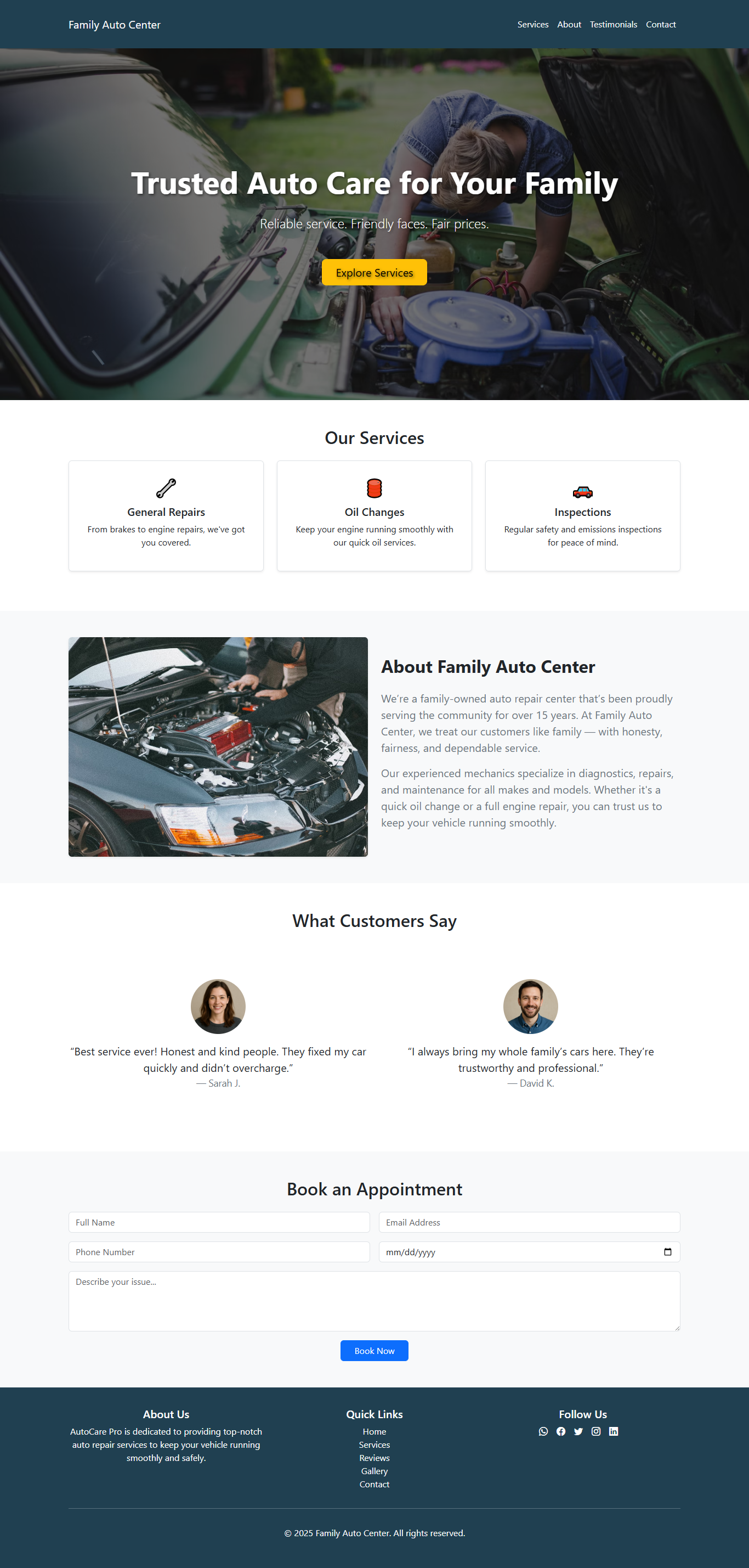 Family Auto Center HTML Template Using Bootstrap