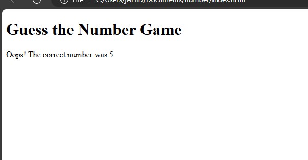 Output Image of Number Guessing Game