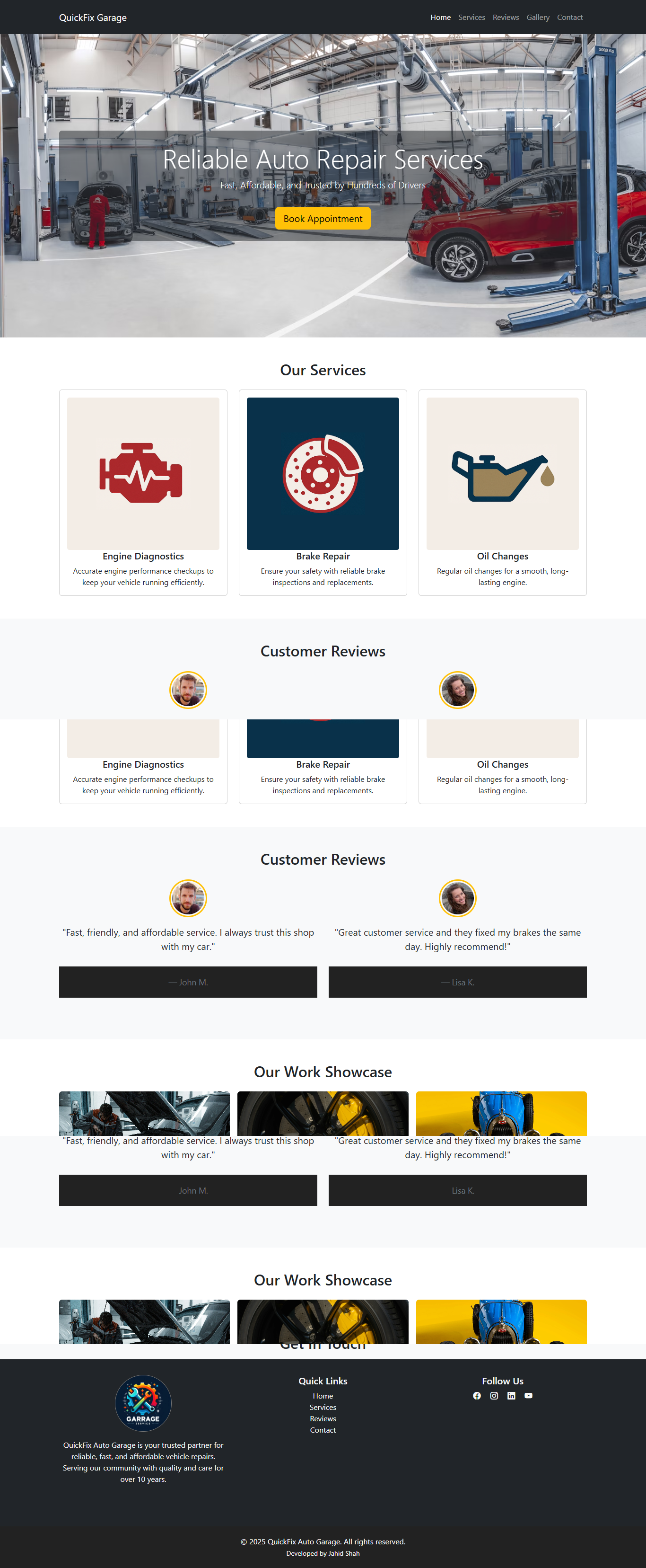 QuickFix Garage HTML Template Using Bootstrap
