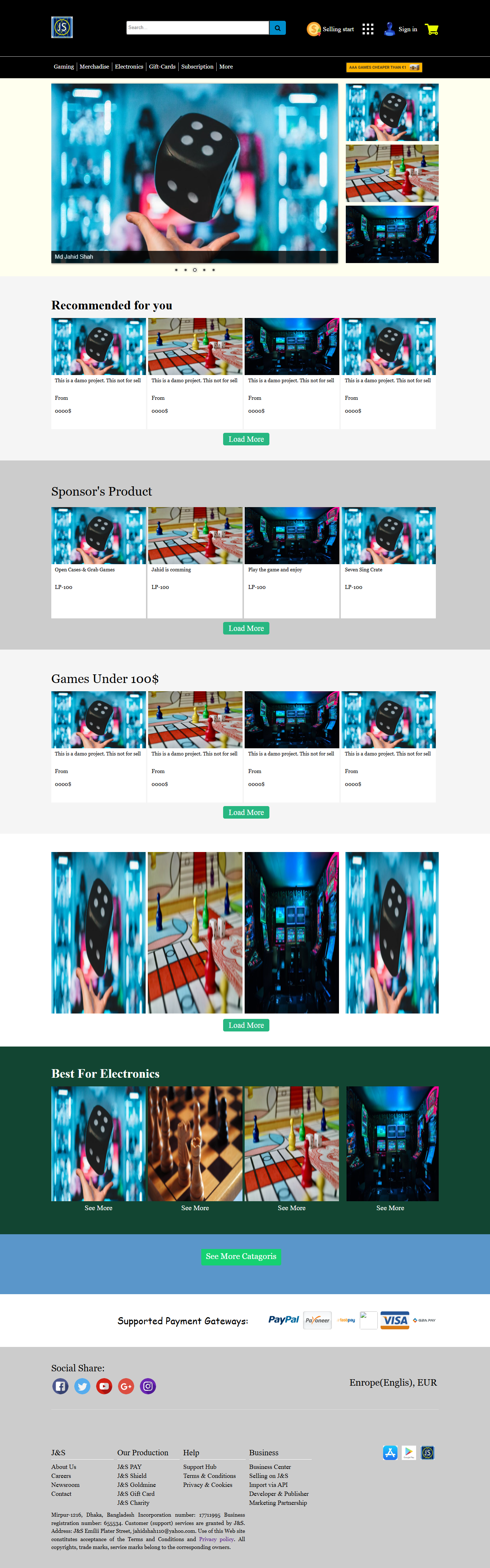 Gaming Store Website Template